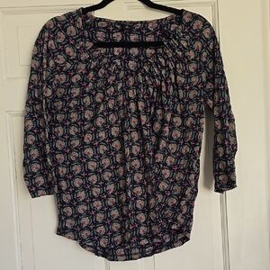 Lucky Brand Navy Floral Pintuck Tunic with Pink Accents